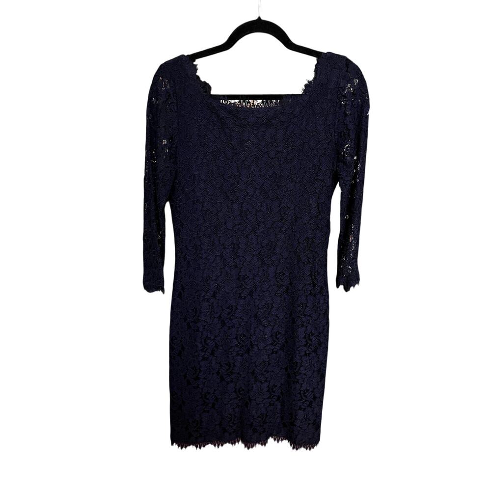 DVF Navy Lace Dress Back Zip - Size 8